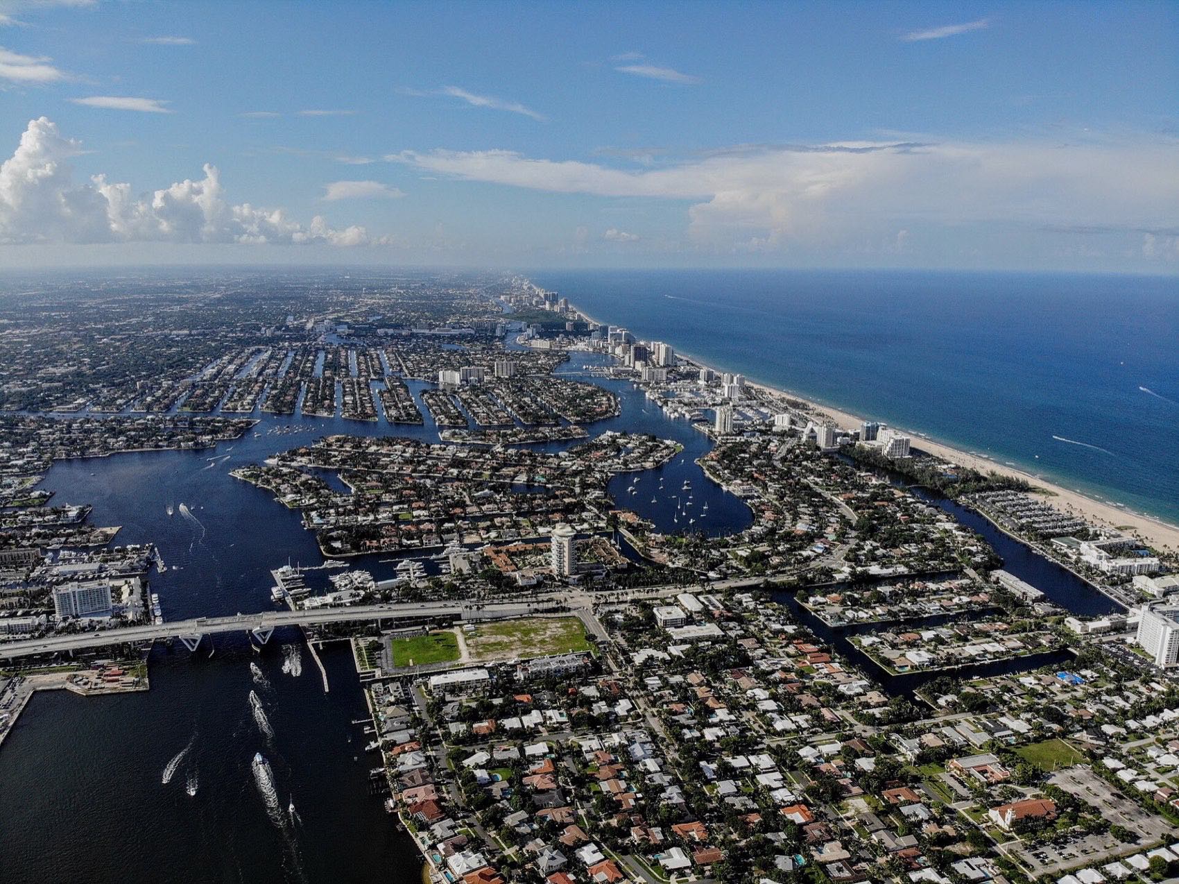 Aerial view of Fort Lauderdale &mdash; the Las Olas finger isles, the Intracoastal Waterway and the Atlantic beachfront